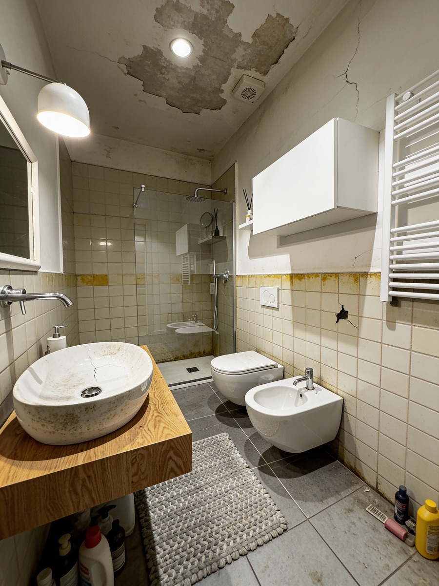 Bagno prima della ristrutturazione, allo stato di partenza